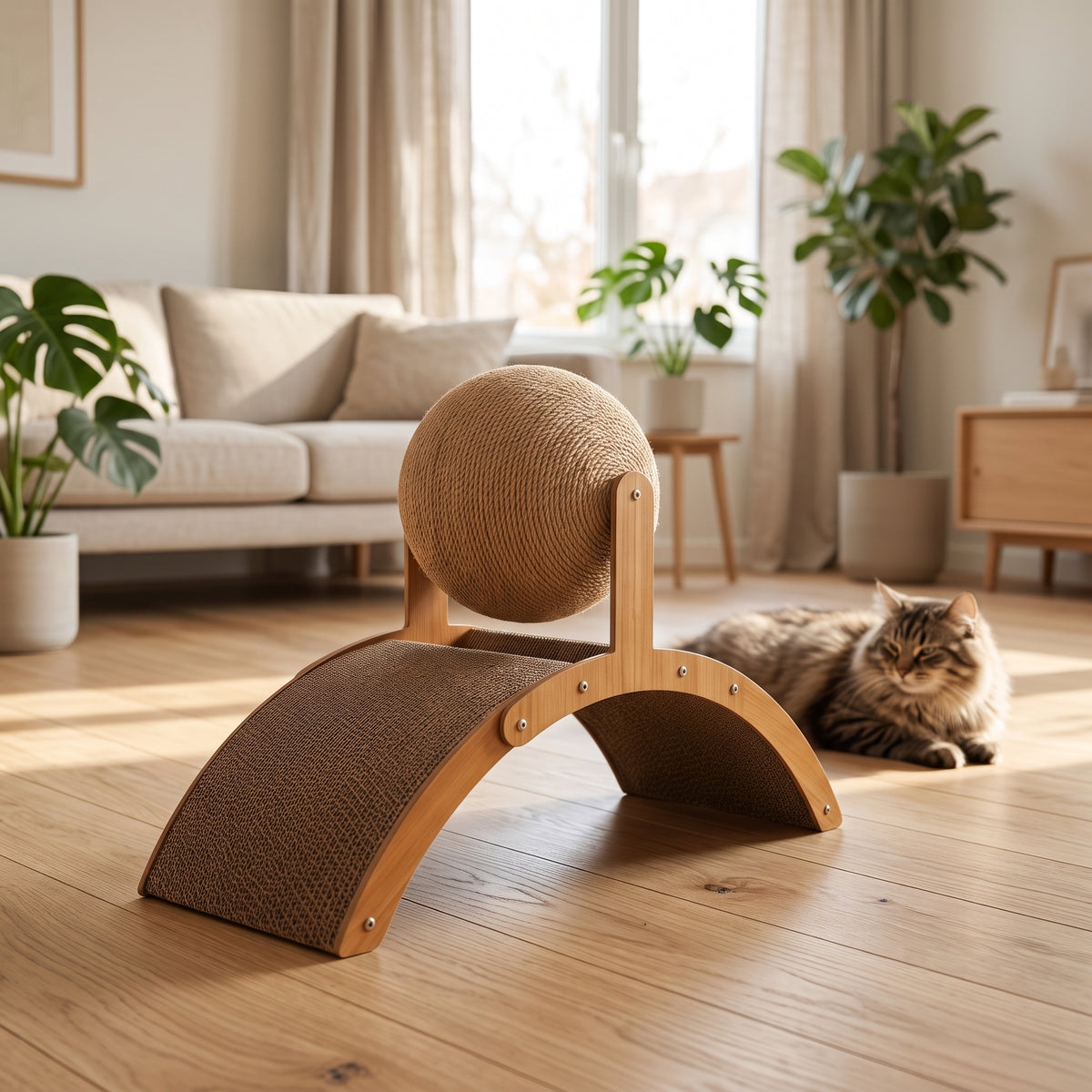 Rascador Interactivo de Madera para Gatos